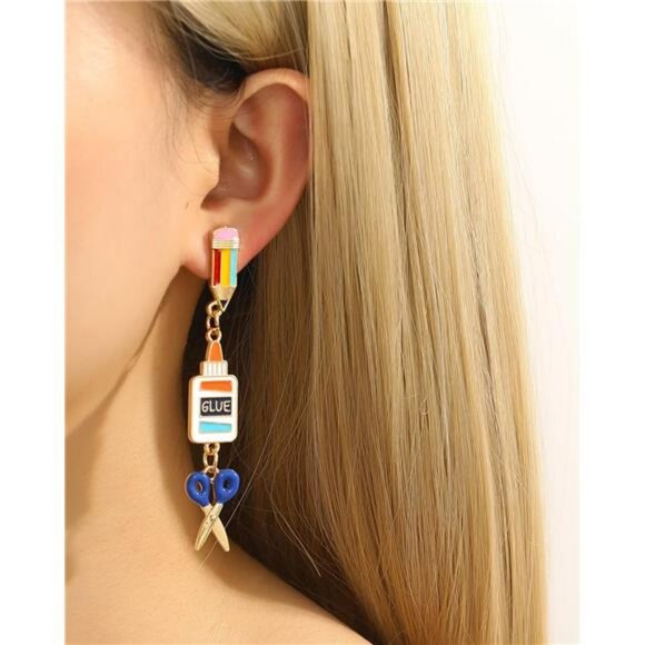 Colorful Teacher Earrings Pencil Apple Drop Dangle Back To School Gift Jewelry - Picture 4 of 8